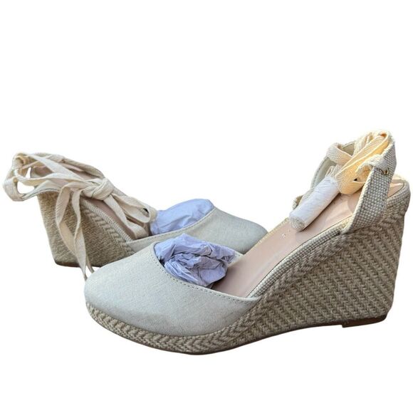 Kelly‎ & Katie Hanah Espadrilles Metallic Wrap  Cream Sandals Women Shoes Size 8 - Picture 1 of 15